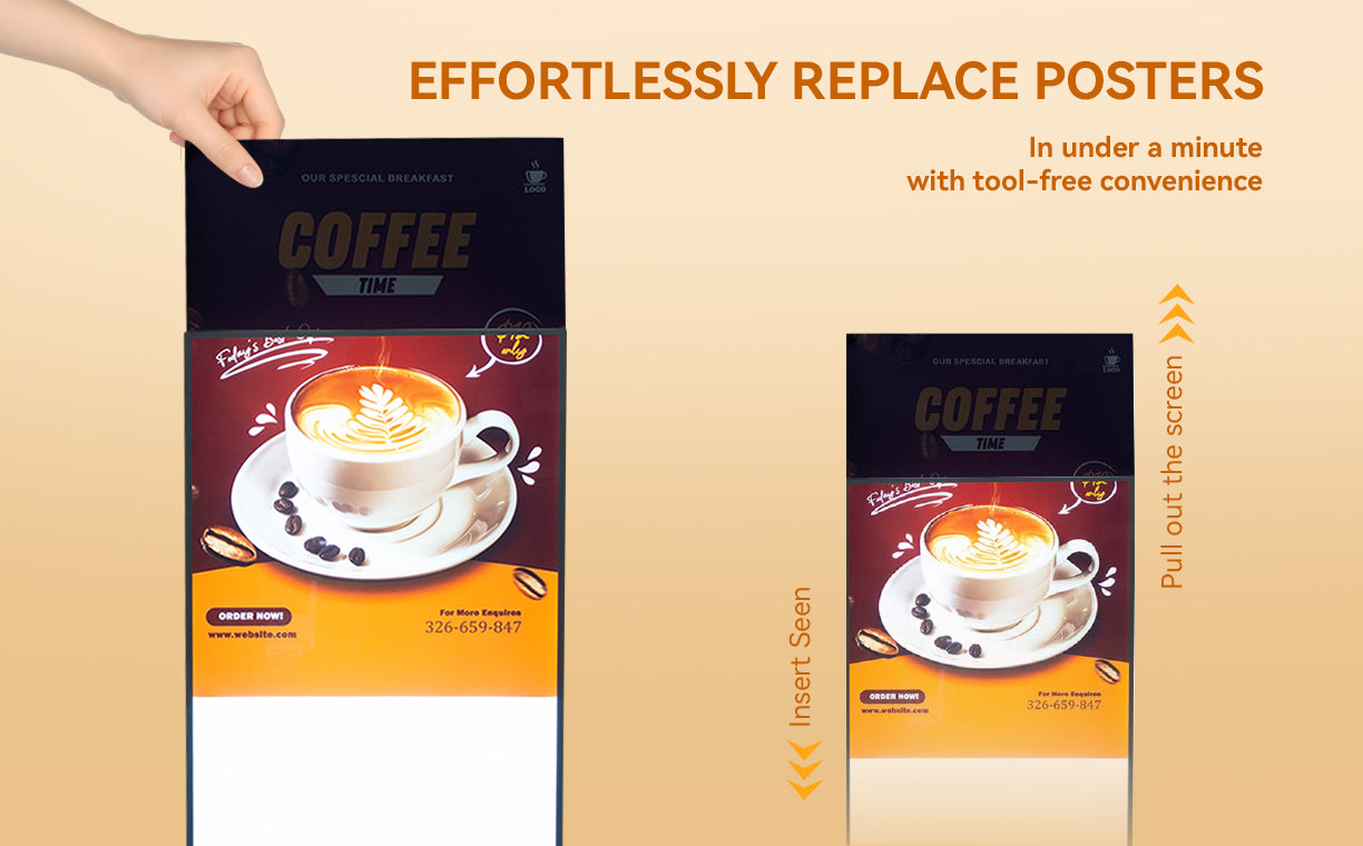 quick poster replacement system designed for frequent content updates in retail displays