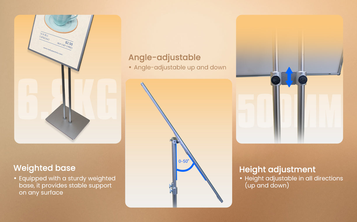 floor standing light box that can be adjusted freely in terms of height and display angle