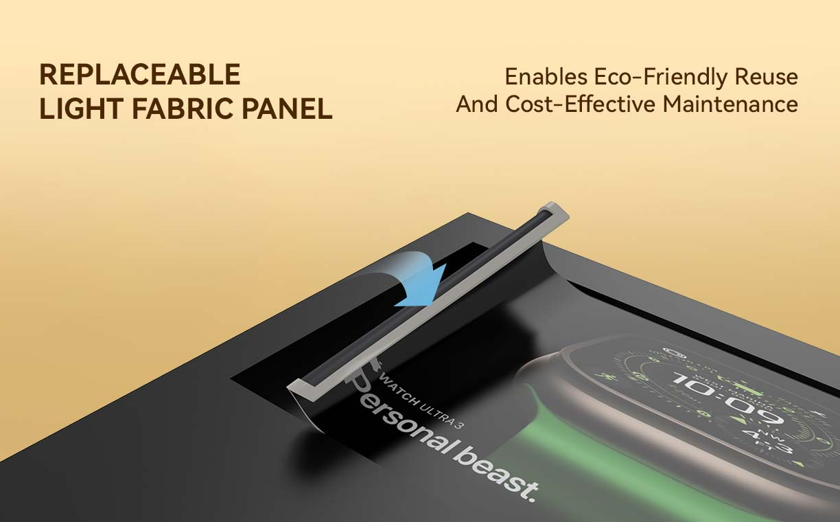 Replaceable light fabric panel enables eco-friendly reuse and cost- effective maintenance