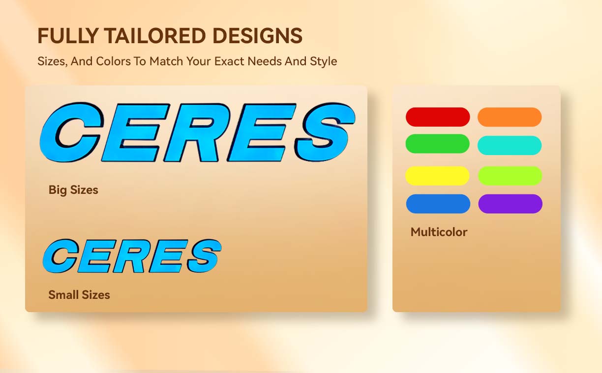 fully tailored sizes and colors to match exact needs and styles