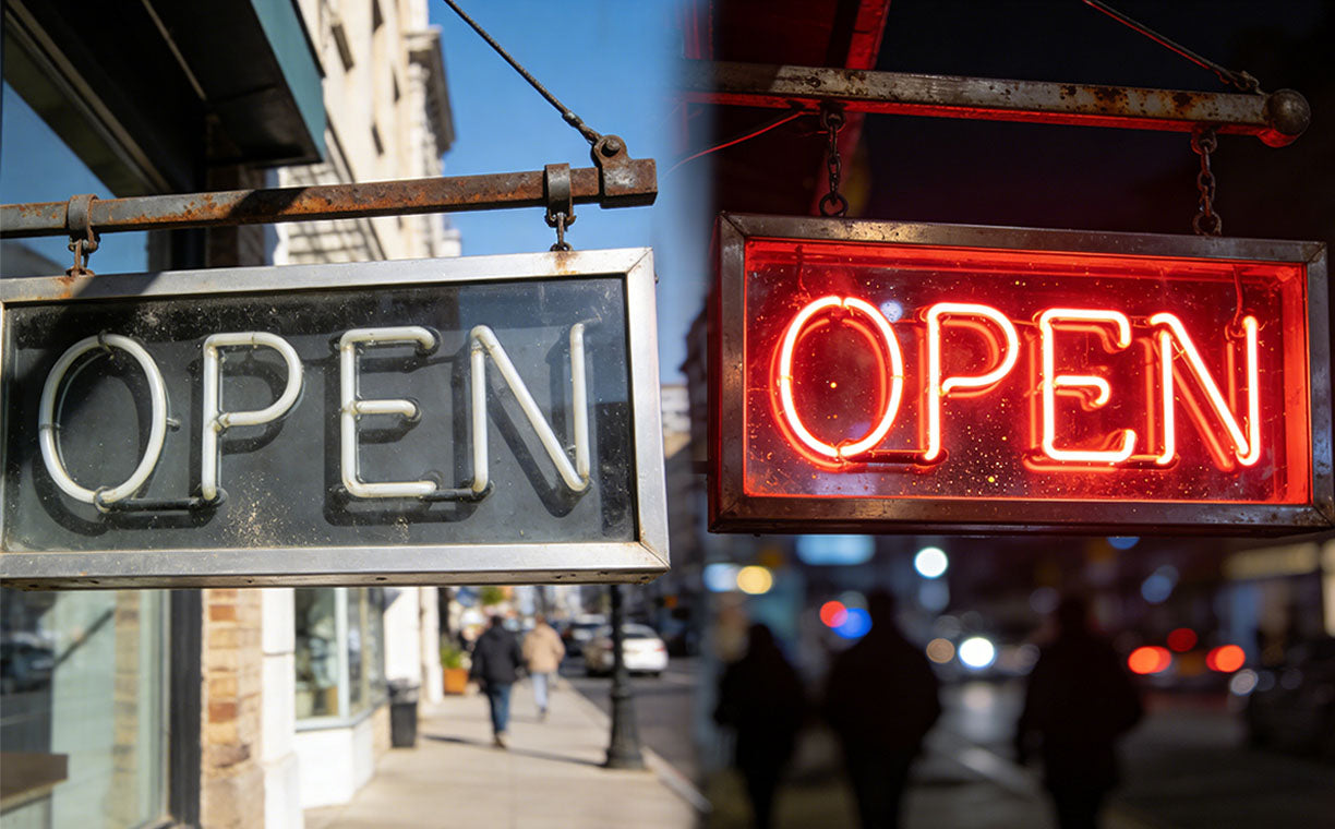 neon sign showing light on and light off effect