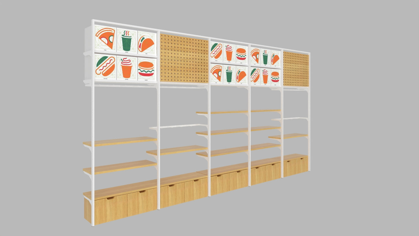 CERES Double-Sided Wood Grain Melamine Wall Shelf - Retail Display for Supermarket & Convenience Store