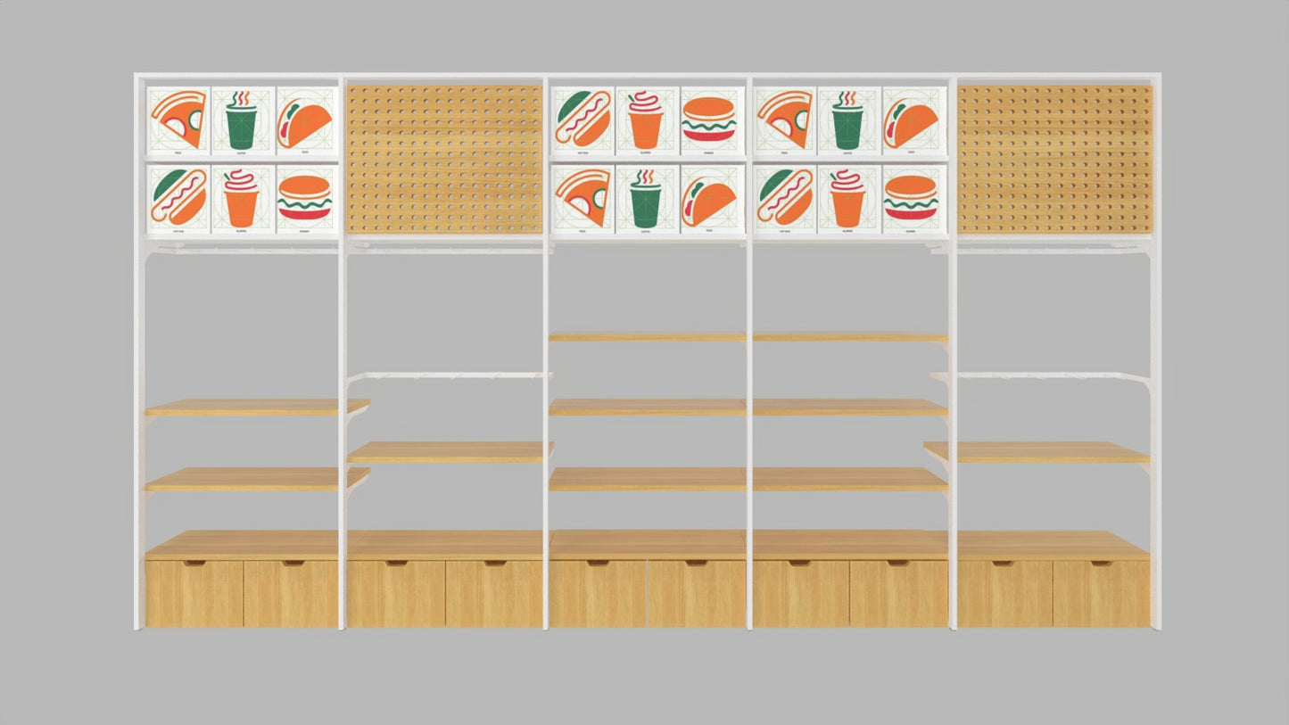 CERES Double-Sided Wood Grain Melamine Wall Shelf - Retail Display for Supermarket & Convenience Store