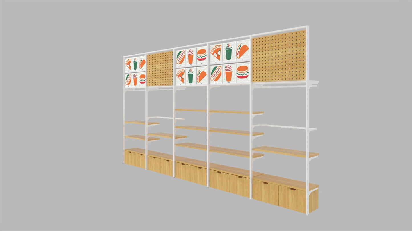 CERES Double-Sided Wood Grain Melamine Wall Shelf - Retail Display for Supermarket & Convenience Store