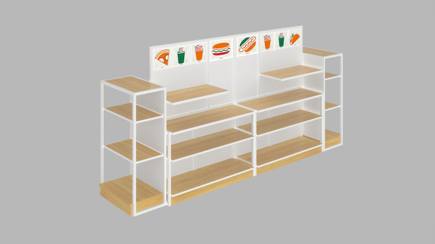 CERES Double-Sided Wood Grain Melamine Panel Island Rack - Farmhouse-Style Central Display for Grocery Stores