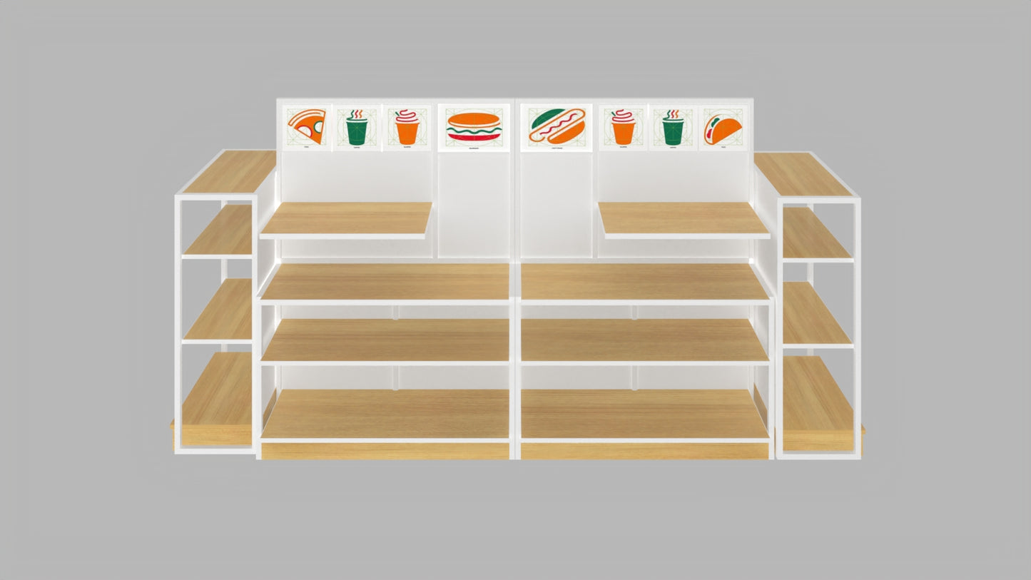 CERES Double-Sided Wood Grain Melamine Panel Island Rack - Farmhouse-Style Central Display for Grocery Stores