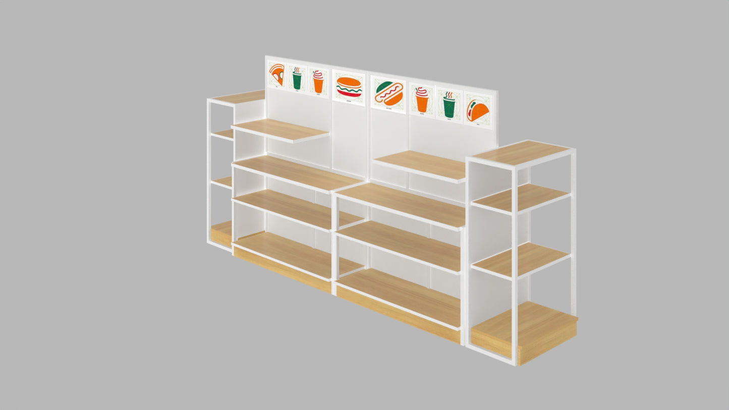 CERES Double-Sided Wood Grain Melamine Panel Island Rack - Farmhouse-Style Central Display for Grocery Stores