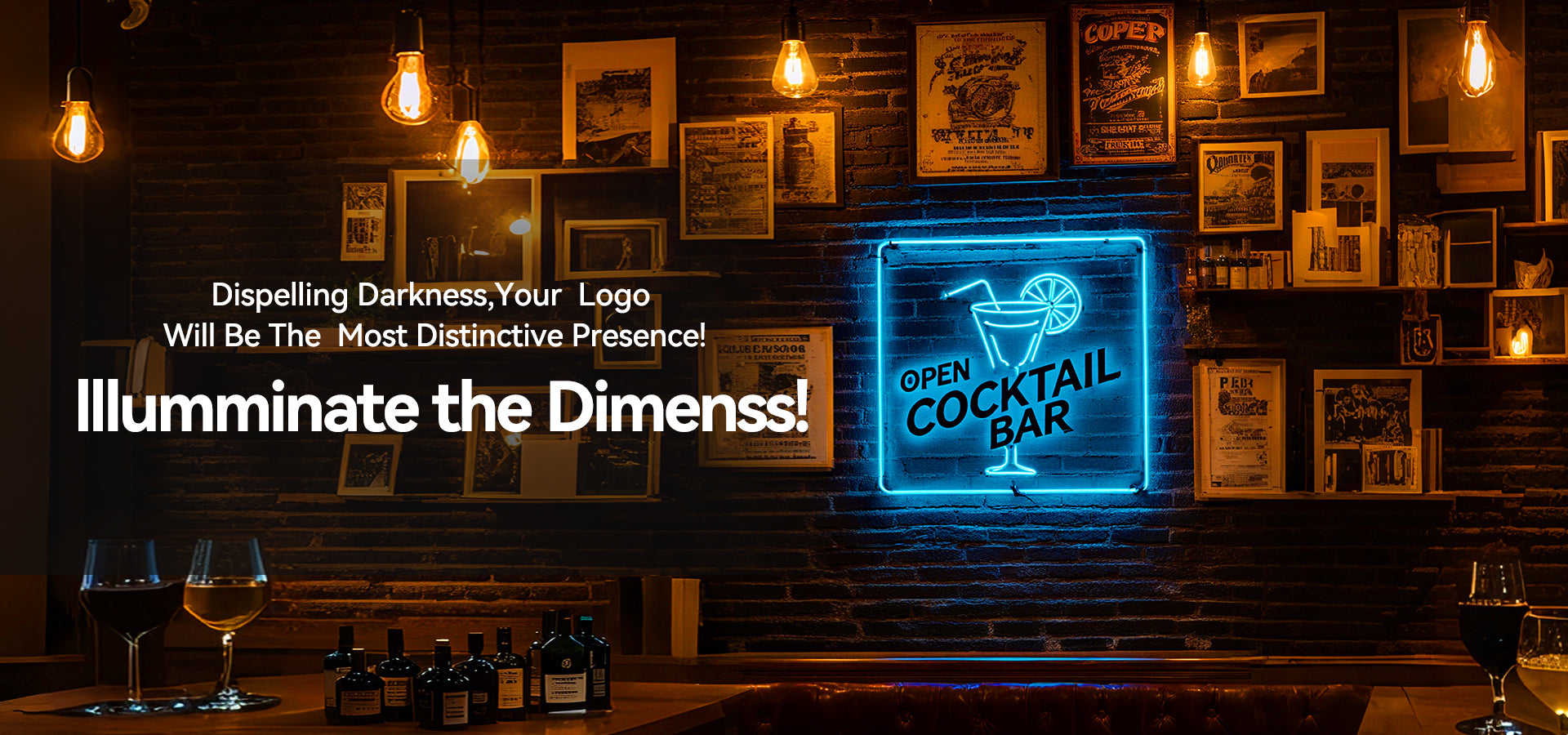 Neon sign for a cocktail bar enhancing the dreamy atmosphere at night