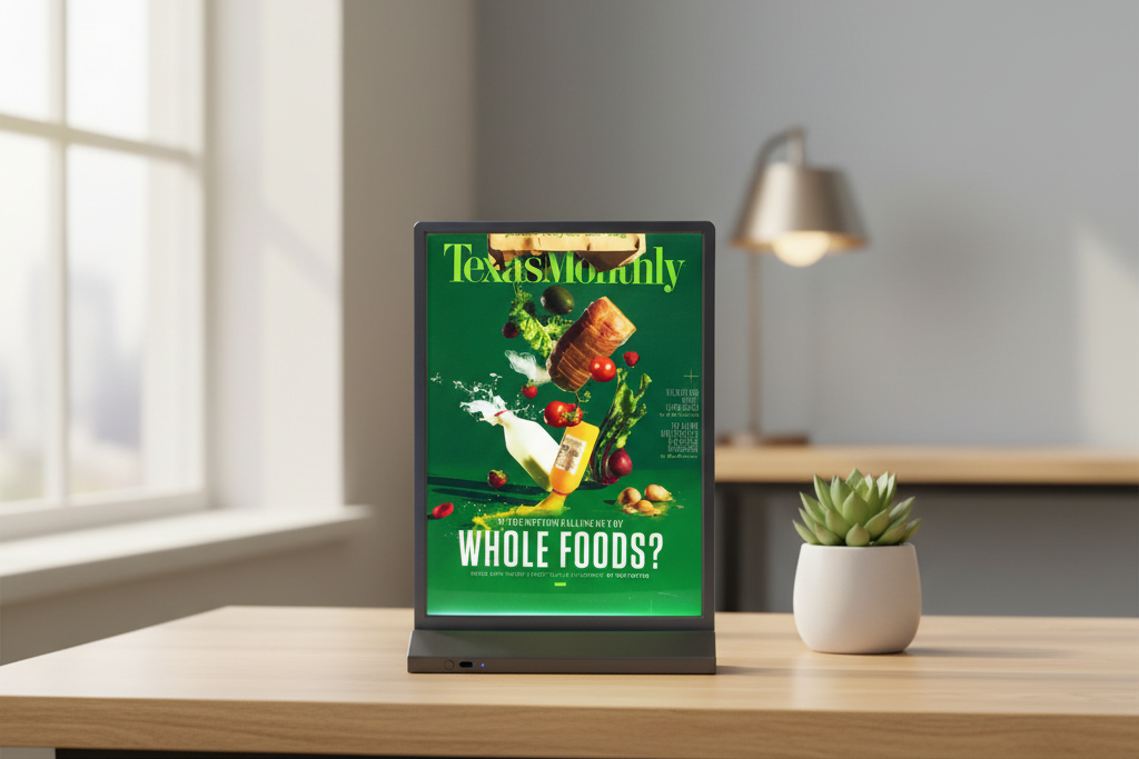 customizable desktop light box shown on a minimalist table for size, color, and material selection