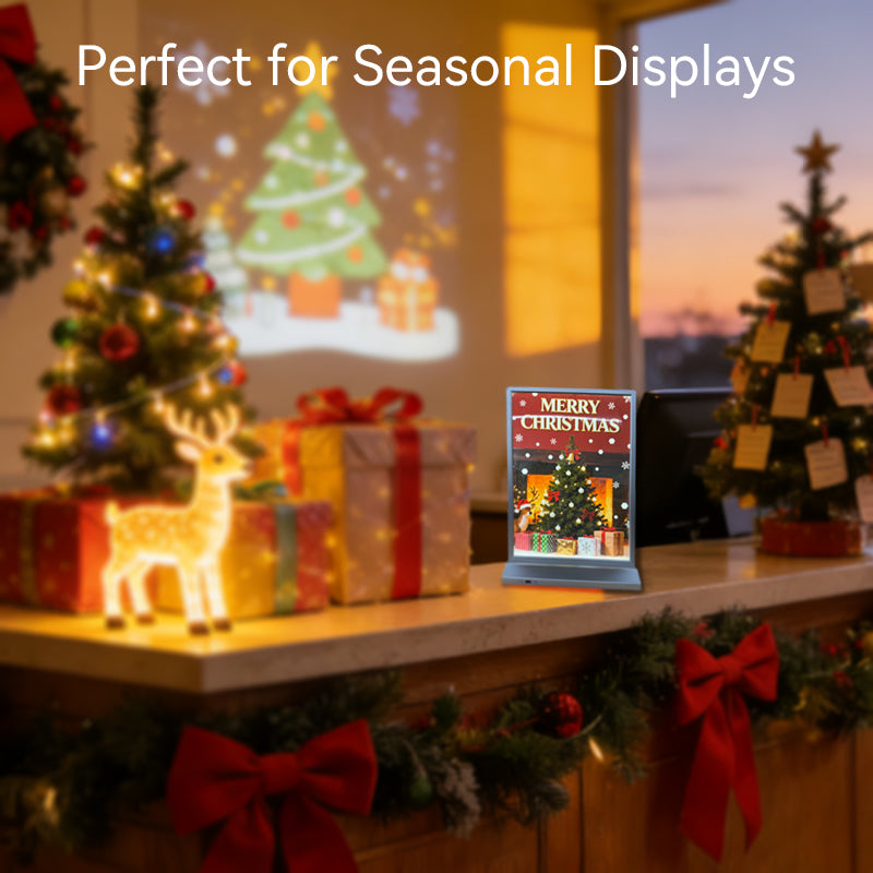 rechargeable desktop LED light box in counter usage scenario during holidays