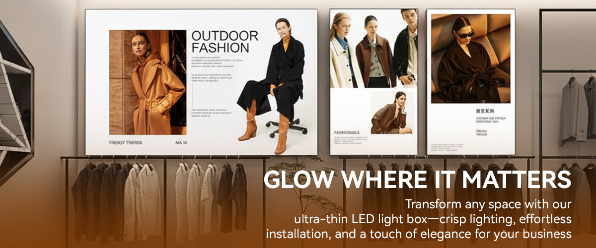 LED light box displaying fashion promotions in different sizes
