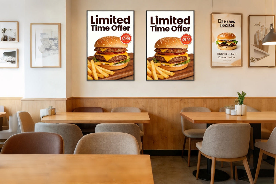 ultra-thin led light boxes used in restaurant showing latest menus and promotions
