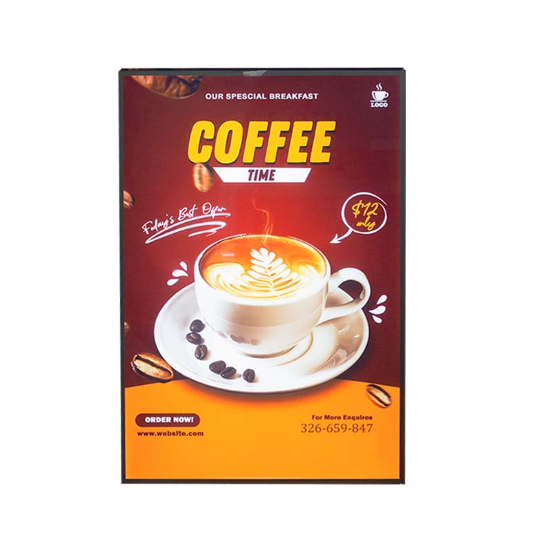 ultra-thin LED light box sign for indoor business advertising with metal frame and tempered glass