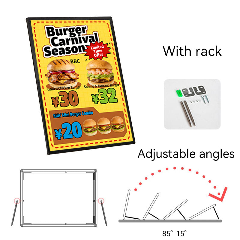 adjustable display angles and accessory details of ultra-thin LED light box