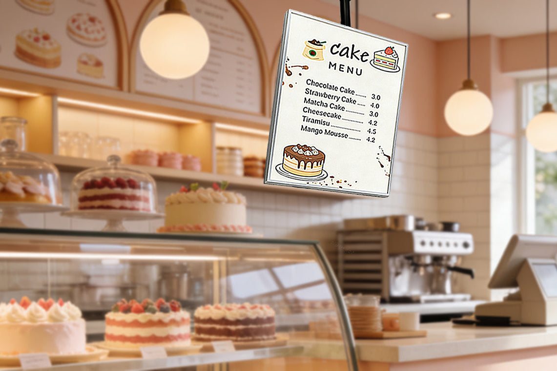 HD TV light box used in bakery store showing cakes' menu