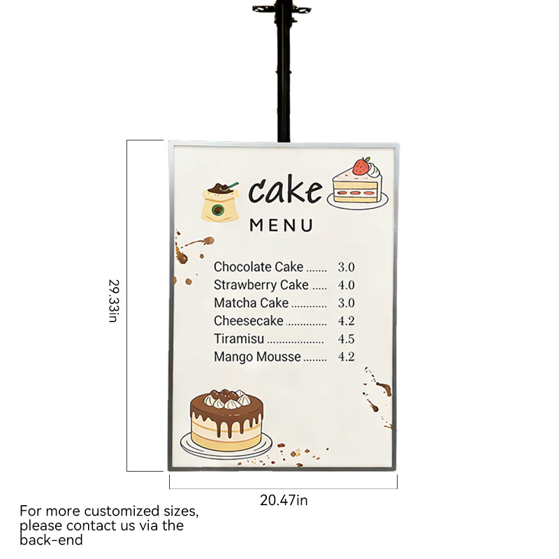 size view of top-hanging LED display light box