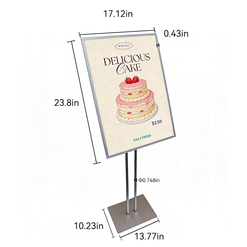 a standing display light box with dimensions labeled