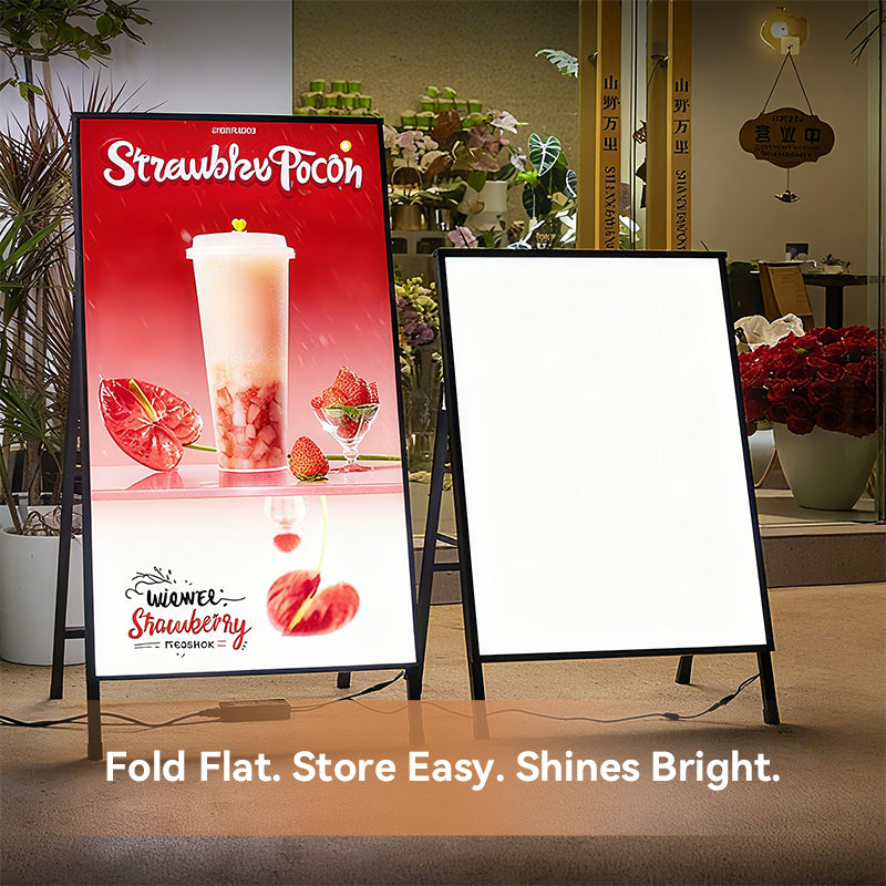 A-frame freestanding LED light box display sign for indoor retail and restaurant promotional posters