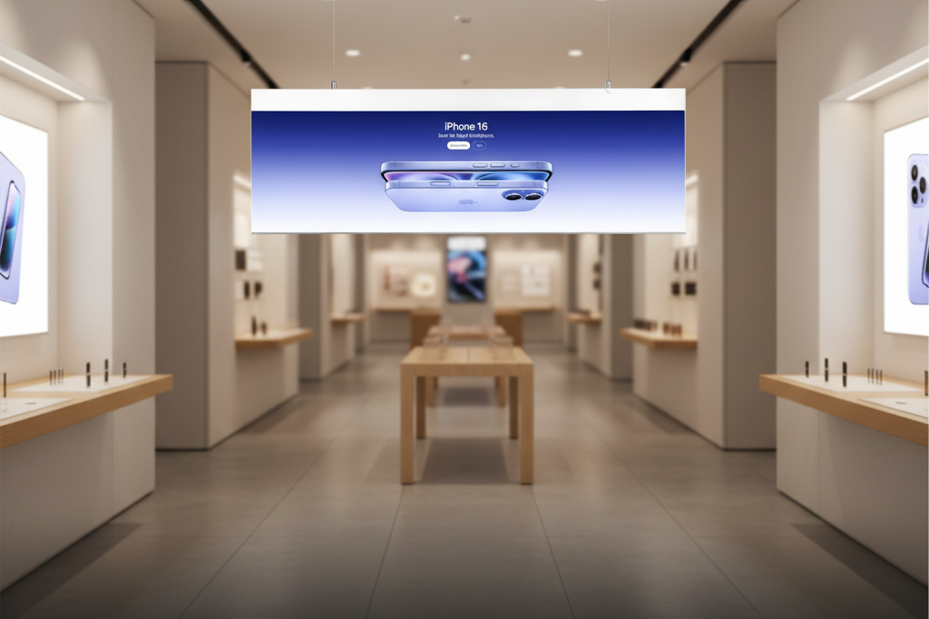 Ceiling-Hanging Double-Sided LED Light Box in boutique store