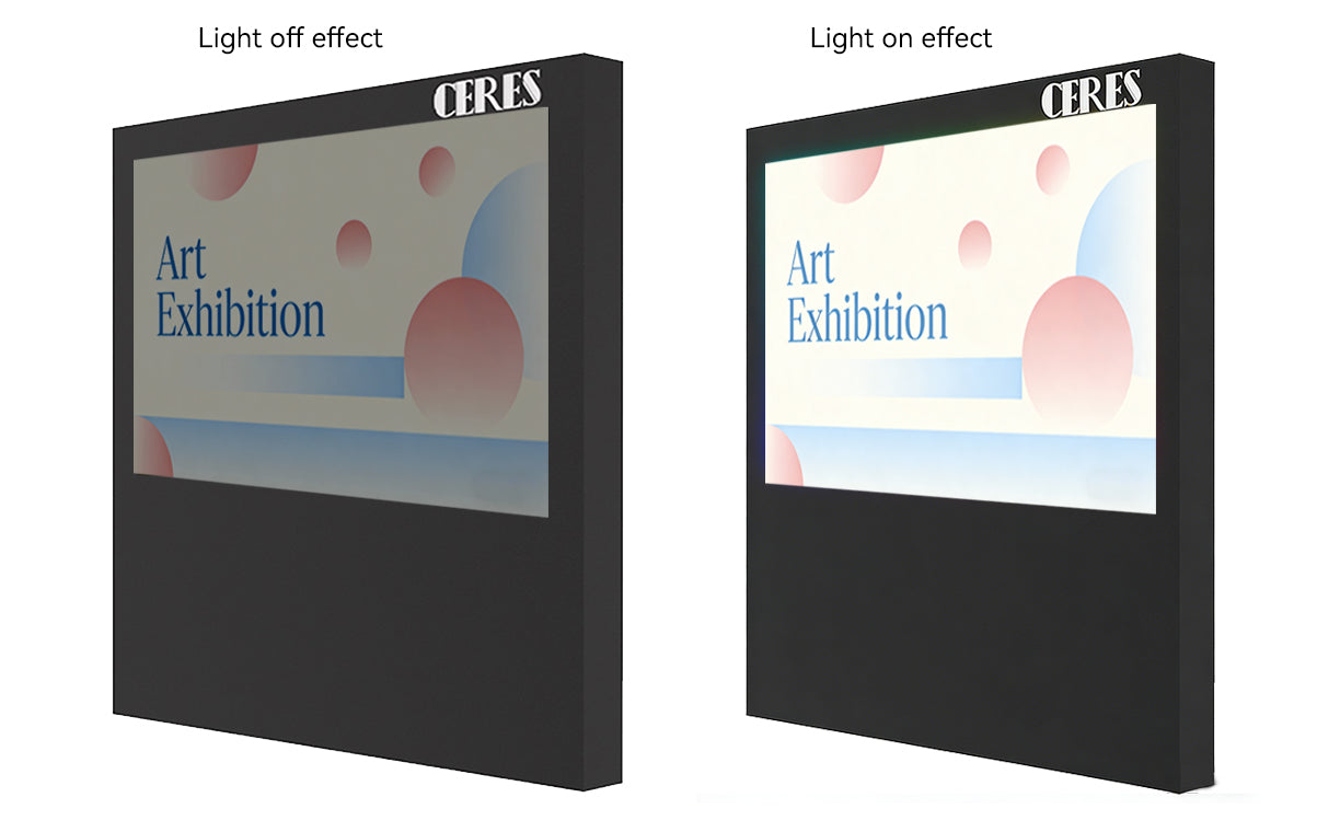 two fabric light boxes showing the light on and light off effect
