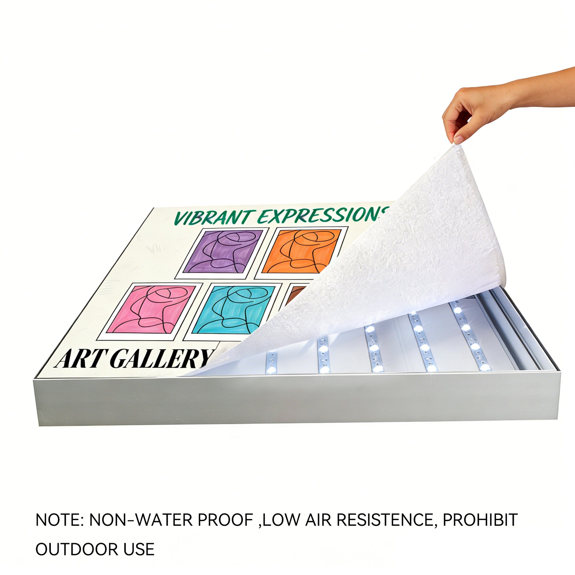 fabric LED light box showing replaceable printed fabric graphic for easy visual updates