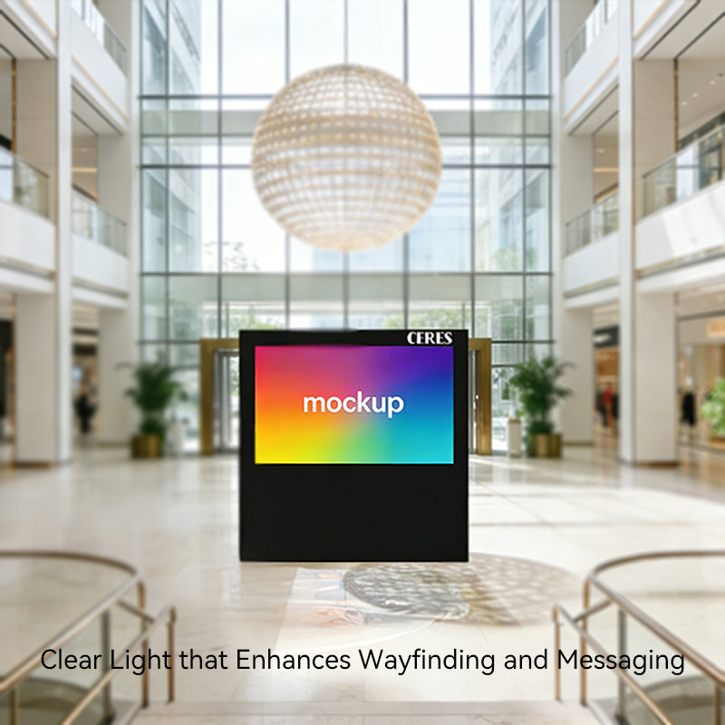 fabric led light box in a modern building lobby