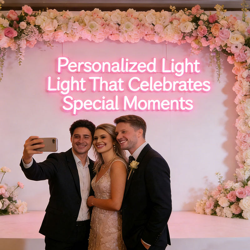 The custom neon lights at the wedding venue accentuated the sweetness even more.