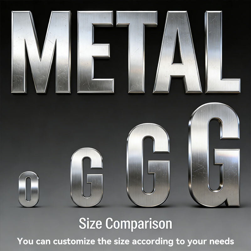 Metallic letter 'G' size comparison and more custom size provided