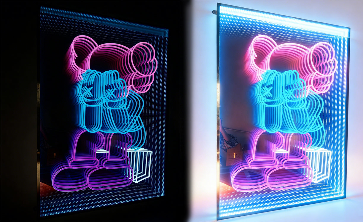 light on and light off effect of infinity mirror led letters