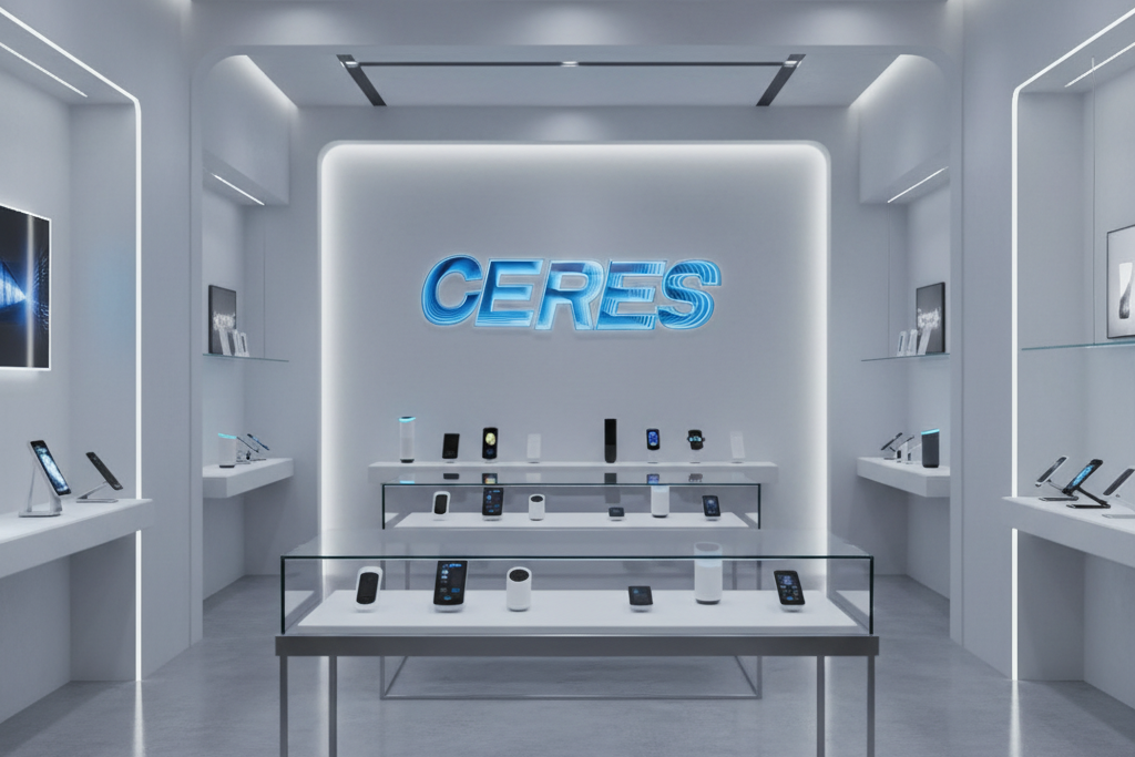 Infinity Mirror LED sign in smart-home experience store