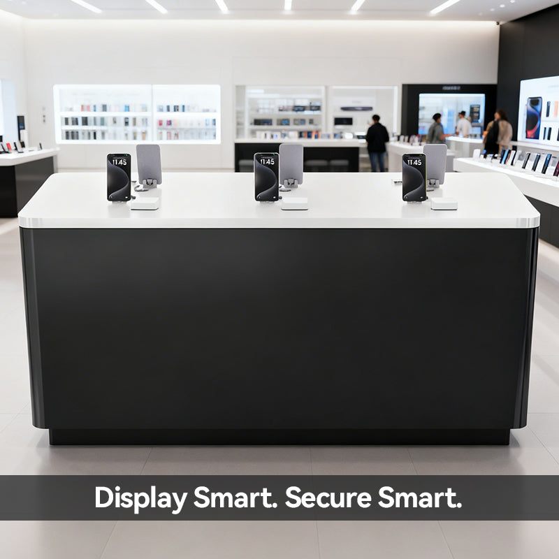 square digital device island display cabinet ideal for showcasing smartphones and tablets