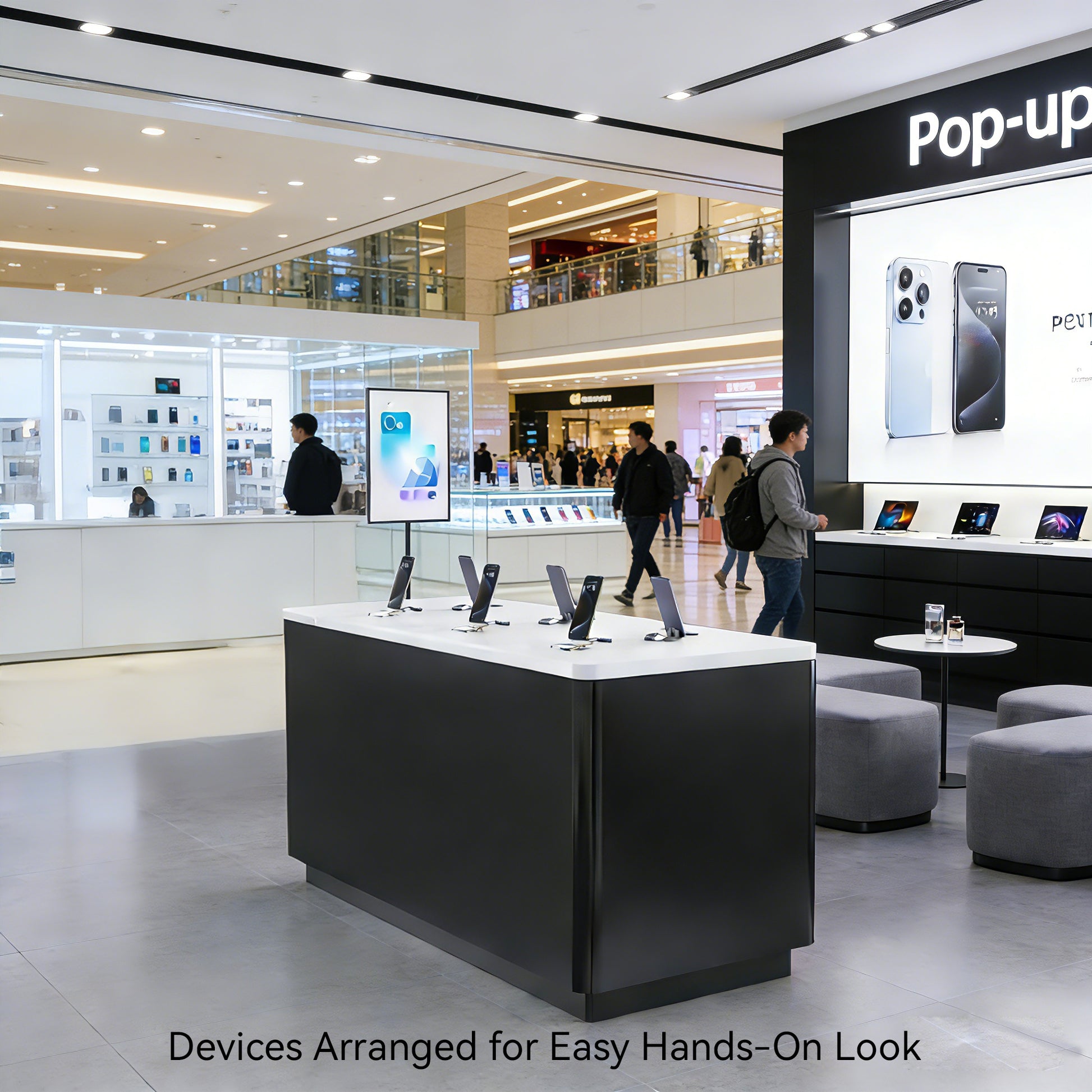suitable for display area with electronic devices in a modern mall setting