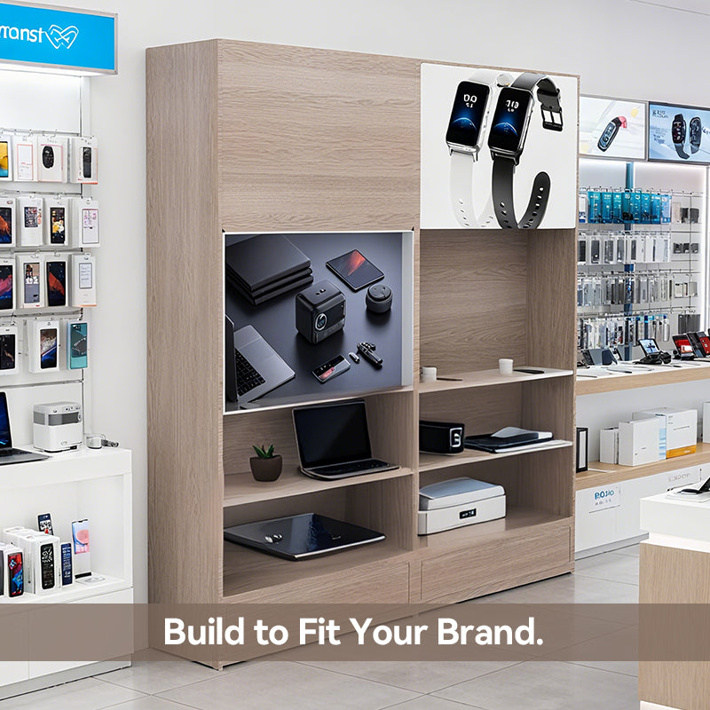 display cabinet with electronic products in a store setting
