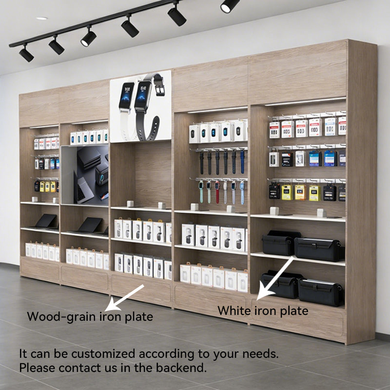wood-grain iron plate and white iron plate of wall mobile accessory display cabinet and support material customization