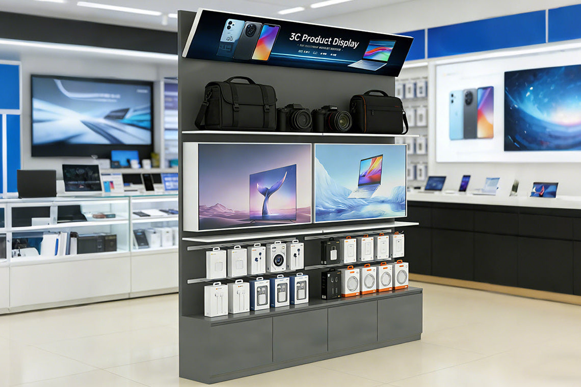 Display cabinet with electronic products in a phone store