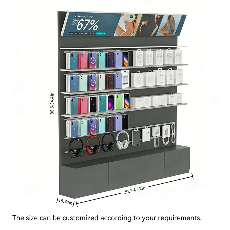 dimensions of metal mobile accessory display cabinet and size customization provided