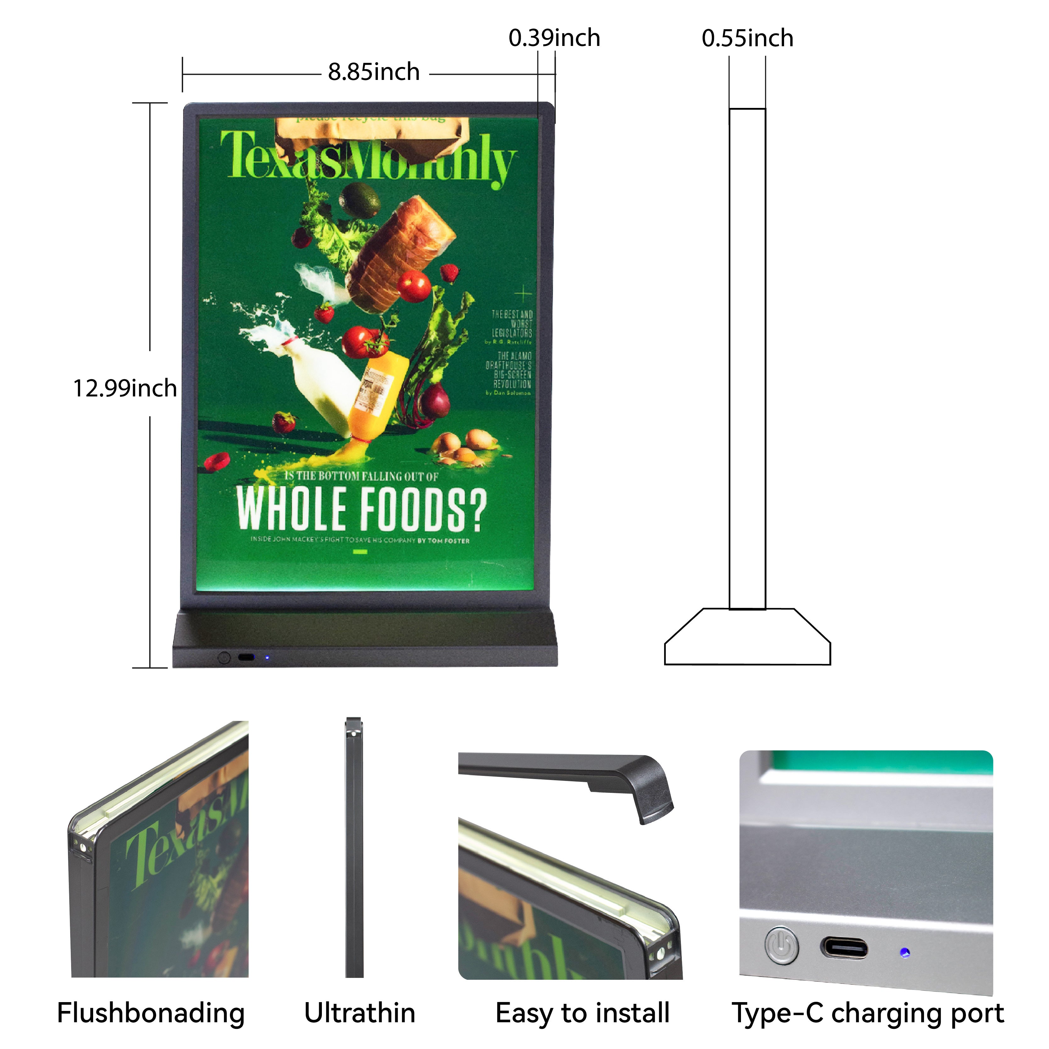 CERES Rechargeable Desktop Display Double Side Advertising Light Box Sign - Indoor Use Only