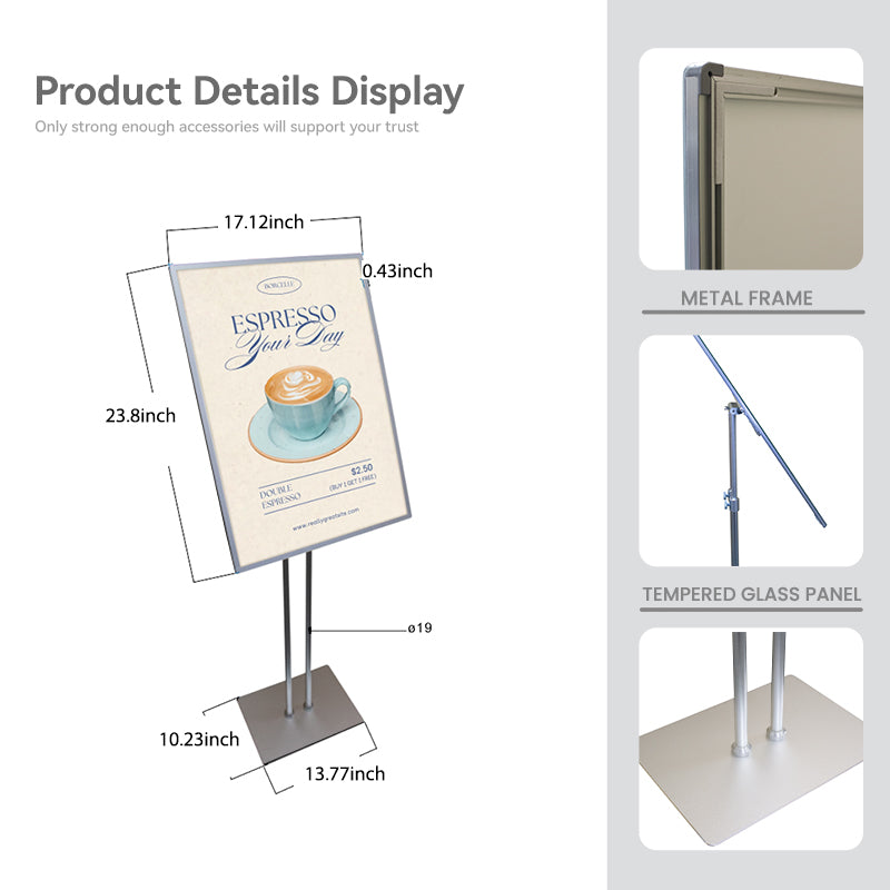 CERES Floor-standing Display Vertical Poster Advertising Light Box Sign with Double Poles for Shops - Indoor Use Only