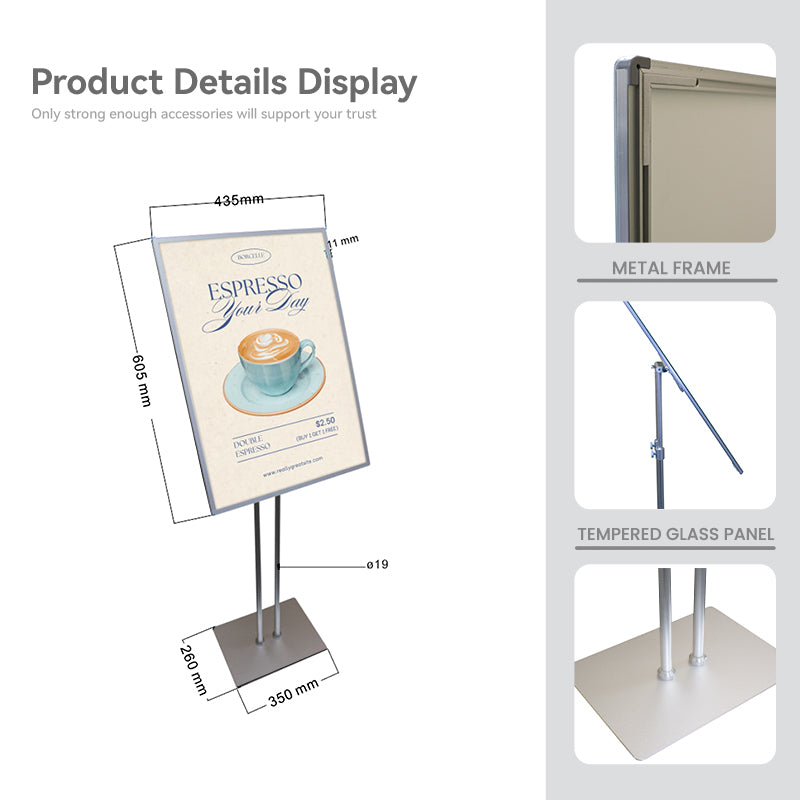 CERES Floor-standing Display Vertical Poster Advertising Light Box Sign with Double Poles for Shops - Indoor Use Only