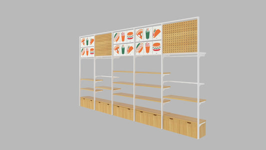 CERES Double-Sided Wood Grain Melamine Wall Shelf - Retail Display for Supermarket & Convenience Store