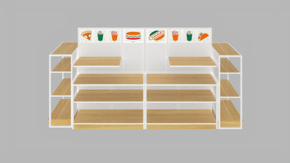 CERES Double-Sided Wood Grain Melamine Panel Island Rack - Farmhouse-Style Central Display for Grocery Stores