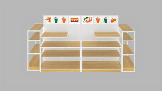 CERES Double-Sided Wood Grain Melamine Panel Island Rack - Farmhouse-Style Central Display for Grocery Stores
