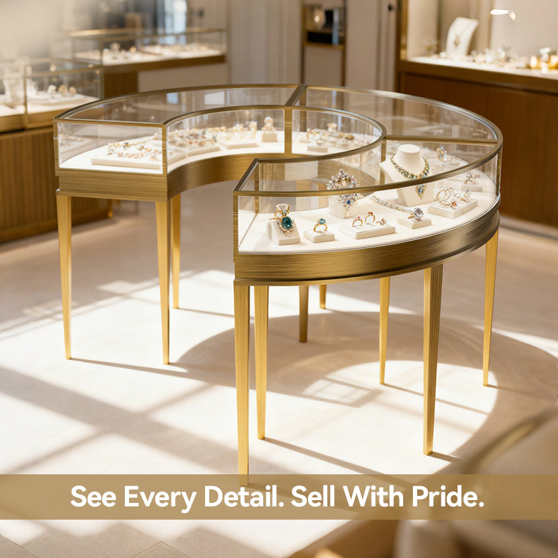 CERES Premium Tempered Glass Round Showcase - Jewelry & Watch Display Counter for High-End Stores