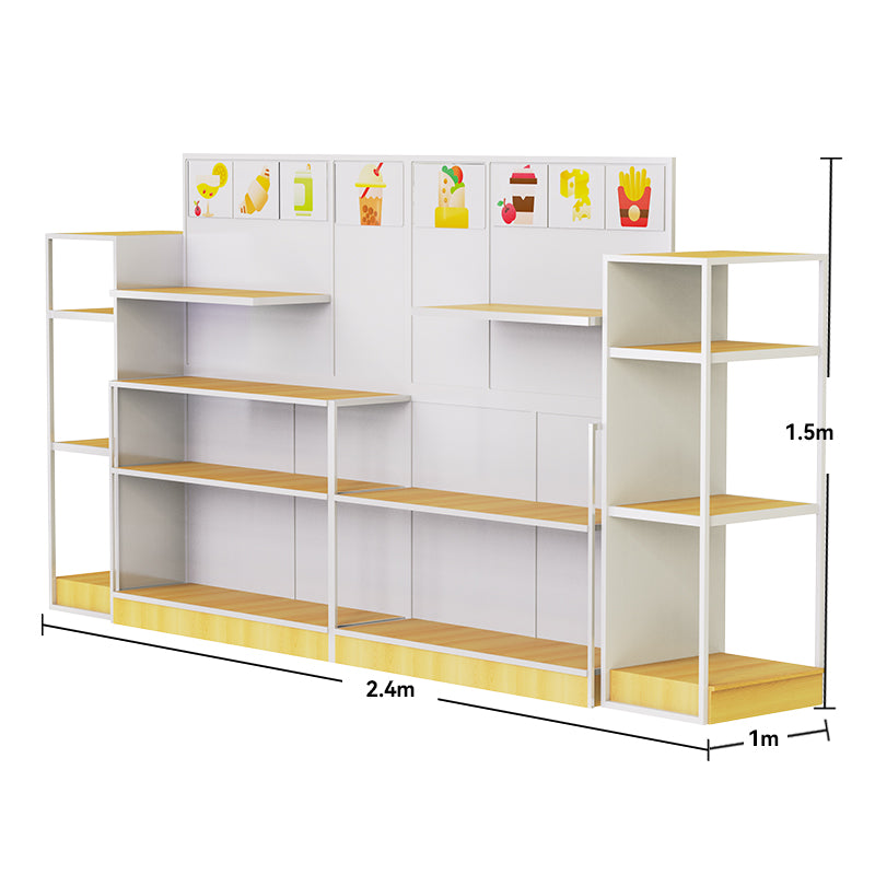 CERES Double-Sided Wood Grain Melamine Panel Island Rack - Farmhouse-Style Central Display for Grocery Stores