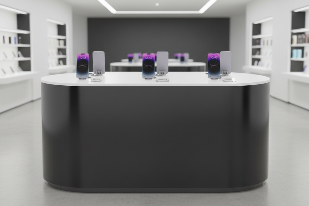 Digital device island display cabinet with smooth sides