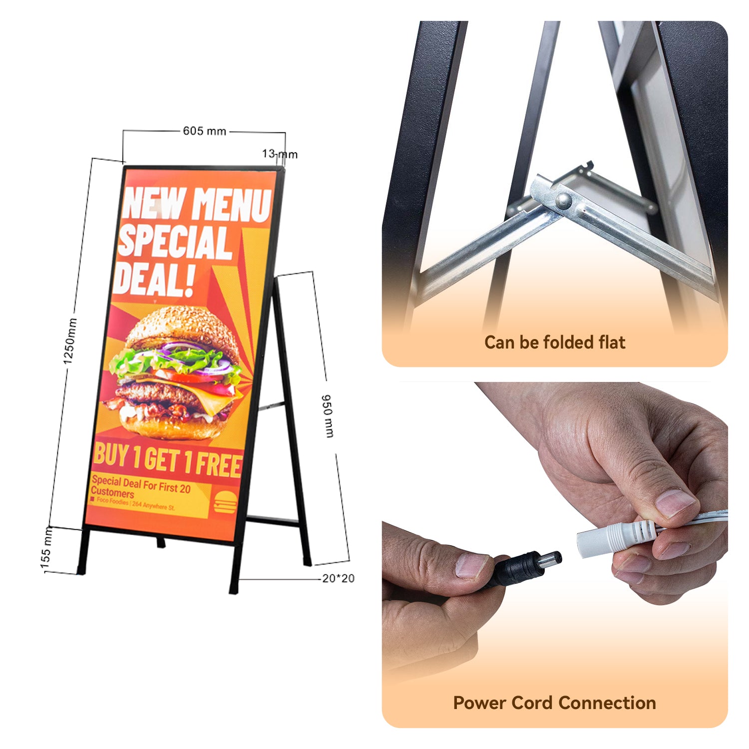 CERES Floor-standing Display Vertical Poster  Board Advertising Light Box LED Sign for Shops - Indoor Use Only