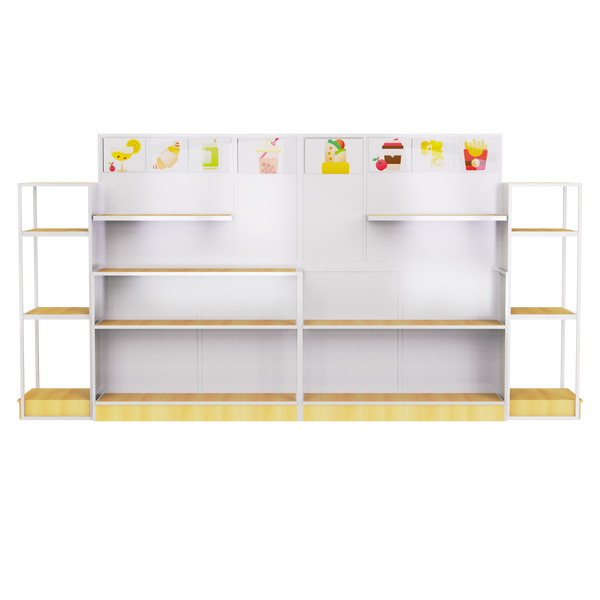 CERES Double-Sided Wood Grain Melamine Panel Island Rack - Farmhouse-Style Central Display for Grocery Stores